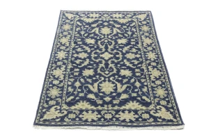 Muted Slate Blue Floral 3X5 Transitional Oriental Rug