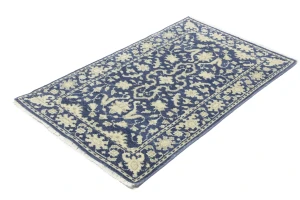 Muted Slate Blue Floral 3X5 Transitional Oriental Rug