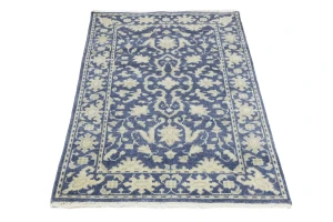 Muted Slate Blue Floral 3X5 Transitional Oriental Rug