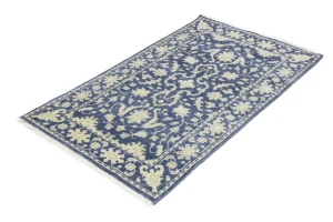 Muted Slate Blue Floral 3X5 Transitional Oriental Rug