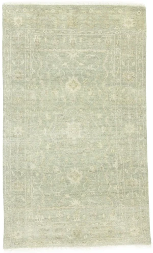Muted Green Floral 3X5 Transitional Oriental Rug