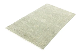 Muted Green Floral 3X5 Transitional Oriental Rug