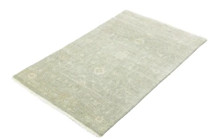Muted Green Floral 3X5 Transitional Oriental Rug