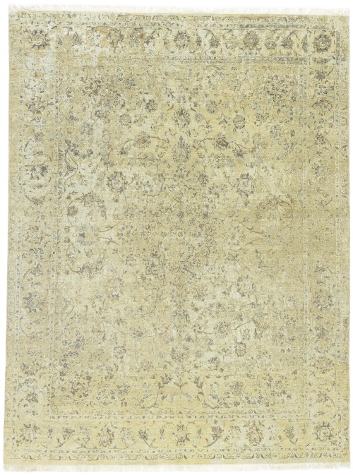 Beige Transitional 8X10 Distressed Modern Indo-Nain Oriental Rug