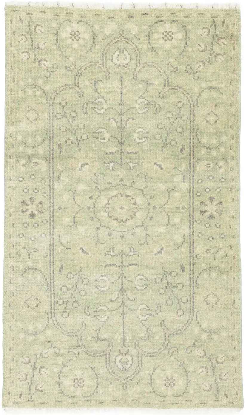 Muted Green Floral 3X5 Transitional Oriental Rug