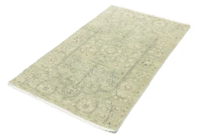 Muted Green Floral 3X5 Transitional Oriental Rug