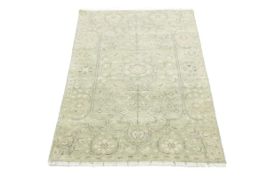Muted Green Floral 3X5 Transitional Oriental Rug