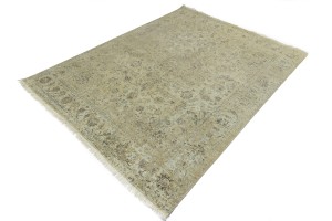 Beige Transitional 8X10 Distressed Indo-Nain Oriental Rug