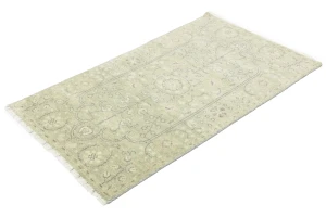 Muted Green Floral 3X5 Transitional Oriental Rug