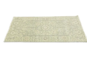 Muted Green Floral 3X5 Transitional Oriental Rug