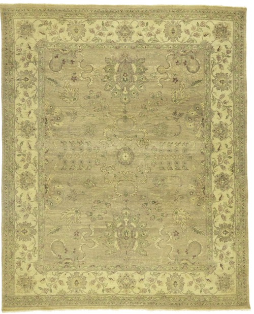 Muted khaki Floral Traditional 8X10 Antique washed low pile rug