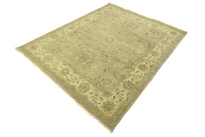 Muted Khaki Floral Transitional 8X10 Indo-Nain Oriental Rug