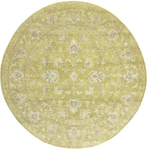 Muted Golden Yellow Floral 6X6 Transitional Oriental Round Rug