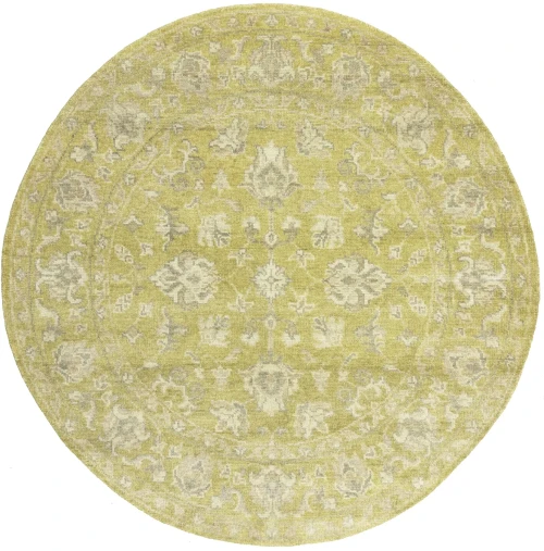 Muted Golden Yellow Floral 6X6 Transitional Oriental Round Rug