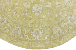 Muted Golden Yellow Floral 6X6 Transitional Oriental Round Rug