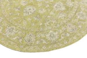 Muted Golden Yellow Floral 6X6 Transitional Oriental Round Rug