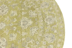 Muted Golden Yellow Floral 6X6 Transitional Oriental Round Rug