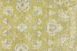 Muted Golden Yellow Floral 6X6 Transitional Oriental Round Rug