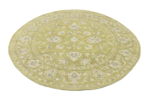 Muted Golden Yellow Floral 6X6 Transitional Oriental Round Rug
