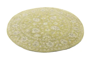 Muted Golden Yellow Floral 6X6 Transitional Oriental Round Rug