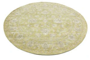 Muted Golden Yellow Floral 6X6 Transitional Oriental Round Rug