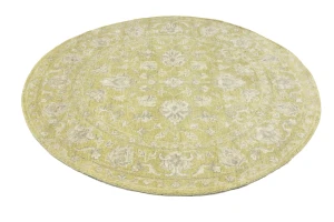 Muted Golden Yellow Floral 6X6 Transitional Oriental Round Rug