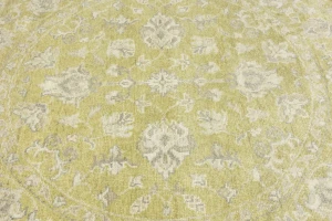 Muted Golden Yellow Floral 6X6 Transitional Oriental Round Rug
