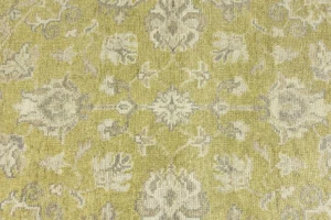 Muted Golden Yellow Floral 6X6 Transitional Oriental Round Rug