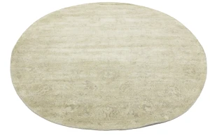 Muted Beige Floral 6X6 Transitional Oriental Round Rug