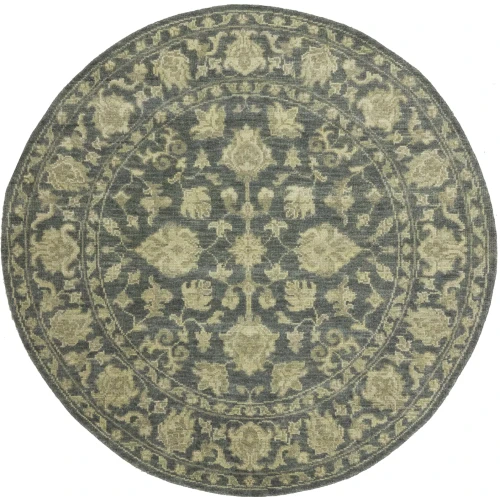 Muted Dark Slate Floral 6X6 Transitional Oriental Round Rug