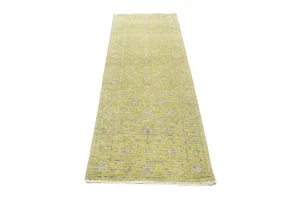 Muted Golden Yellow Floral 3X8 Transitional Oriental Runner Rug