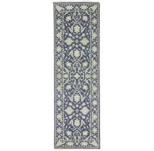 Muted Slate Blue Floral 2'5X8 Transitional Oriental Runner Rug