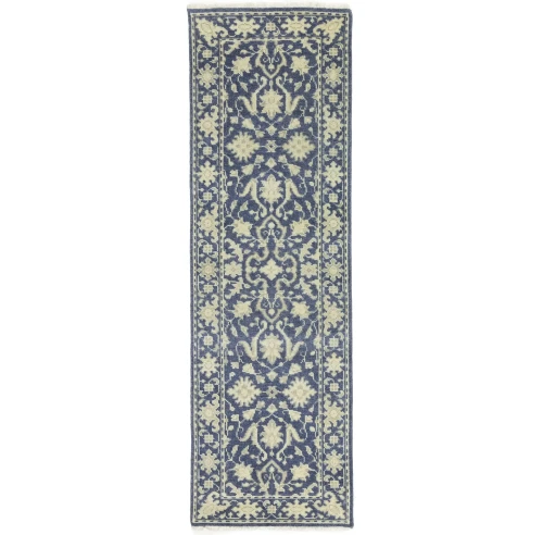 Muted Slate Blue Floral 2'5X8 Transitional Oriental Runner Rug