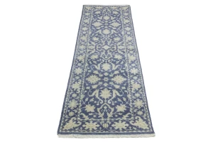 Muted Slate Blue Floral 2'5X8 Transitional Oriental Runner Rug