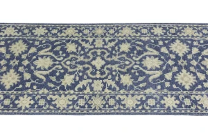 Muted Slate Blue Floral 2'5X8 Transitional Oriental Runner Rug