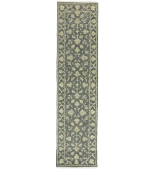 Muted Dark Slate Floral 2'3X12 Transitional Oriental Runner Rug