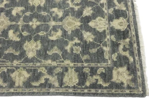 Muted Dark Slate Floral 2'3X12 Transitional Oriental Runner Rug