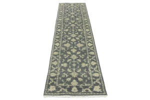 Muted Dark Slate Floral 2'3X12 Transitional Oriental Runner Rug