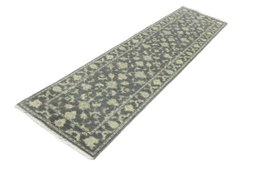 Muted Dark Slate Floral 2'3X12 Transitional Oriental Runner Rug