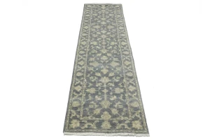 Muted Dark Slate Floral 2'3X12 Transitional Oriental Runner Rug