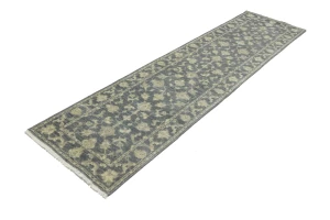 Muted Dark Slate Floral 2'3X12 Transitional Oriental Runner Rug