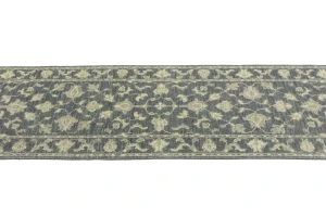 Muted Dark Slate Floral 2'3X12 Transitional Oriental Runner Rug