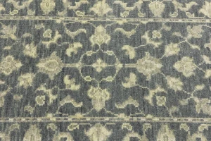 Muted Dark Slate Floral 2'3X12 Transitional Oriental Runner Rug