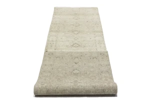 Muted Pinkish Beige Floral 3X10 Transitional Oriental Runner Rug