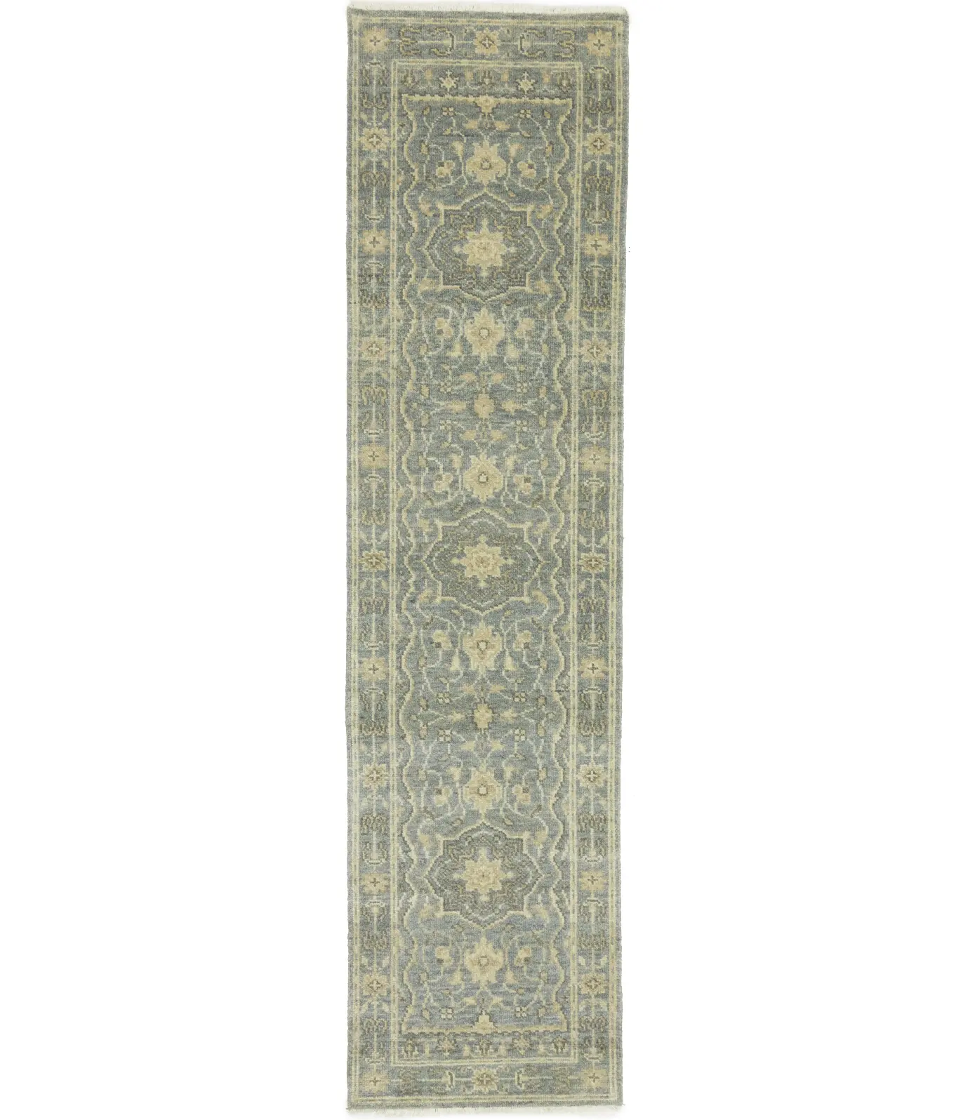 Muted Gray Floral 3X10 Transitional Oriental Runner Rug
