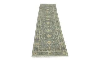 Muted Gray Floral 3X10 Transitional Oriental Runner Rug