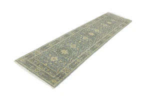 Muted Gray Floral 3X10 Transitional Oriental Runner Rug