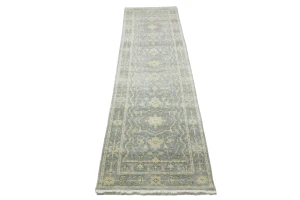 Muted Gray Floral 3X10 Transitional Oriental Runner Rug