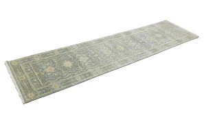 Muted Gray Floral 3X10 Transitional Oriental Runner Rug