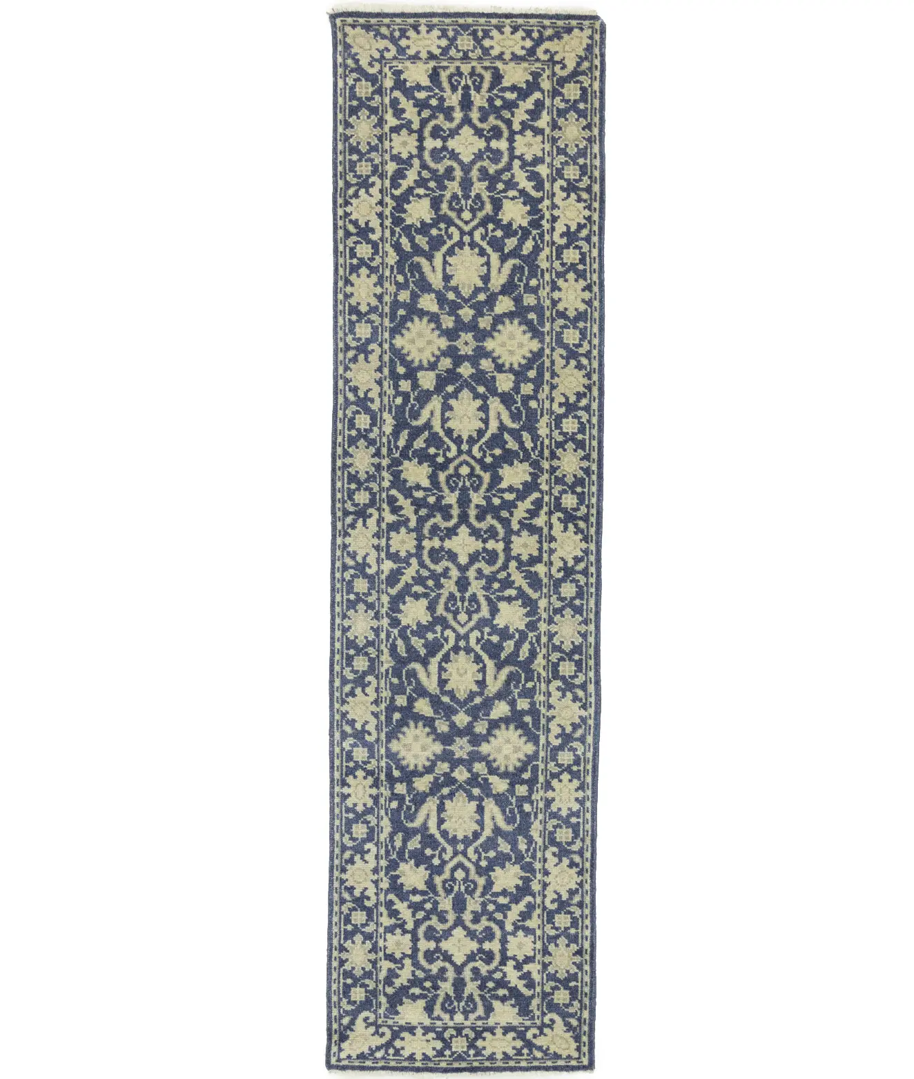 Muted Slate Blue Floral 2'6X9'9 Transitional Oriental Runner Rug